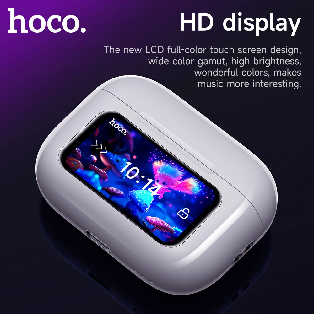 HOCO EW72 Wirelss Bluetooth 5.4 ANC Noise Reduction Earphone With LED Full Touch Smart Screen Charging Box Music Sports Earbuds